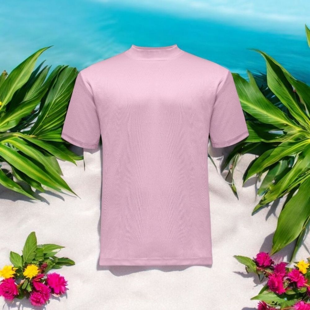 BAGAZIO MEN'S SOLID PINK CREW NECK TEE WITH RIBBED COLLAR AND SLEEVE. BM1145